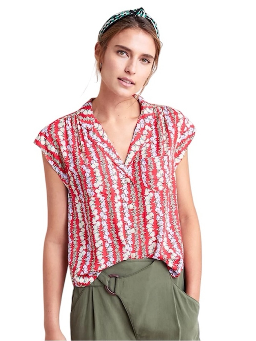 Anthropologie Colloquial Short Sleeved Button Down Sweet Daisy Chain